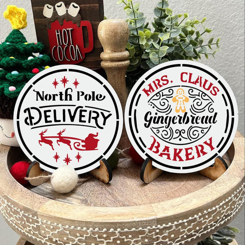 Small Christmas Stencils 4inch,Christmas Stencil Xmas Vintage Stencils Holiday Templates for Painting on Wood Slice...