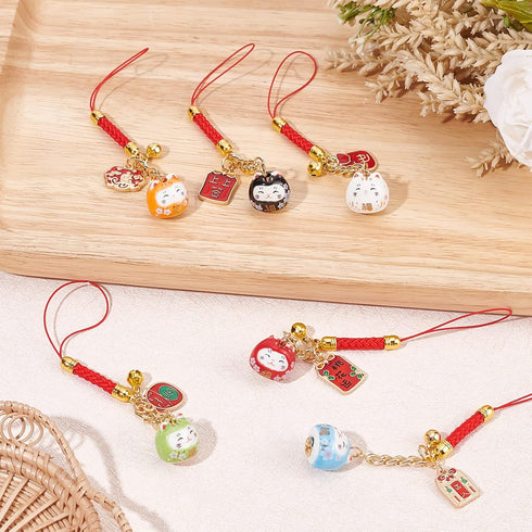 6PCS Lucky Cat Beckoning Cat Keychains Pendant Japanese Maneki Neko Cat Charm Mascot Pendants Fortune Pendants Wealth Health Fortune Evil Avoiding...