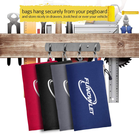 Canvas Zipper Utility Tool Bag - 4 Pack Heavy Duty Metal Zippers Tool Pouch with Carabiner, Well Made Organizer Clip on Tote Bags in Blue, Black, ...