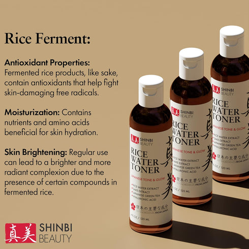 Shinbi Beauty Japanese Rice Water Toner - Contains Sake Extract, Green Tea & Hyauronic Acid - 99% Naturally Derived - 4 FL OZ...