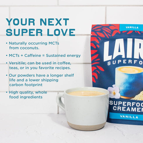 Laird Superfood Non-Dairy Original Superfood Vanilla Coconut Powder Coffee Creamer, Gluten Free, Non-GMO, Vegan, 8 oz. Bag, Pack of 1...