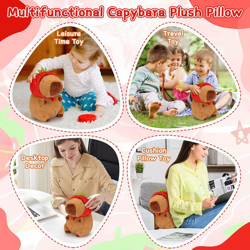 Emoin Capybara Plush Toy with Strawberry Hat 9.8Inch Kawaii Capybara Plushie Soft Brown Capybara Stuffed Animals Doll Pillow Strawberry Capybara H...