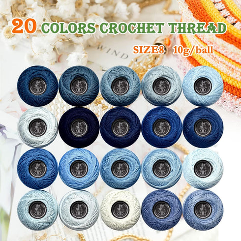 Soft 20colors crochet thread yarn 20 Pack Electric Blue Gradient......