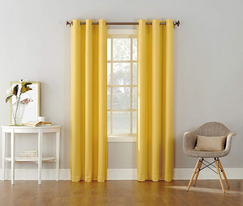 No. 918 Montego Casual Textured Semi-Sheer Grommet Curtain Panel, Yellow, 48" x 84", Single Panel...