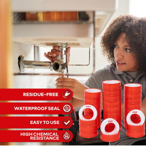 XFasten Teflon Tape 1/2 Inch x 394 Inches 30-Pack 19,700” Total White Plumbers Tape Teflon Tape Plumbing Tape for Leaks, Water Pipe Tape Teflon Ta...