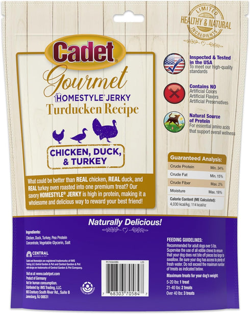 Cadet Gourmet Homestyle Turducken Recipe Jerky Treats for Dogs - Healthy & Natural Jerky Dog Training Treats Made with Real Turkey, Duck, & Chicke...
