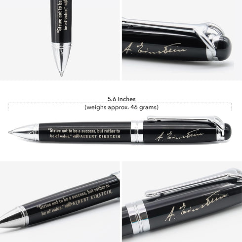 Inkstone Ballpoint Black Ink Pen | Inspirational Albert Einstein Quote Strive Not to Be a Success, but Rather to be of Value | Durable | Thoughtfu...