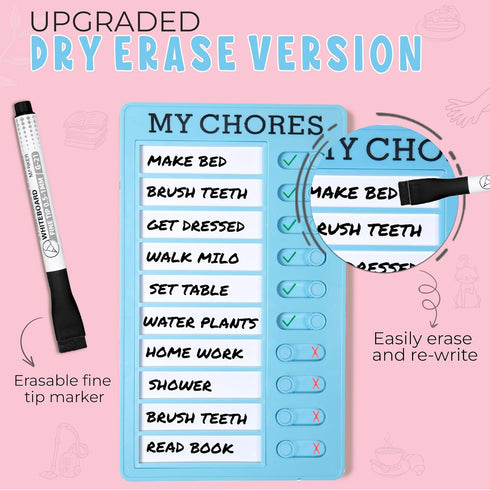 Dry Erase Chore Chart Set (2 Pcs) | Chore Chart for Kids, Dry Erase Board for Kids & Chore Chart for Adults (Blue & Pink)...