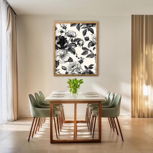 Posterizer 1 pcs-gray flowers-white background-minimal decor-Floral & Botanical Art-Abstract & Modern Art-Decor for Home & Office- UNFRAMED Wall A...