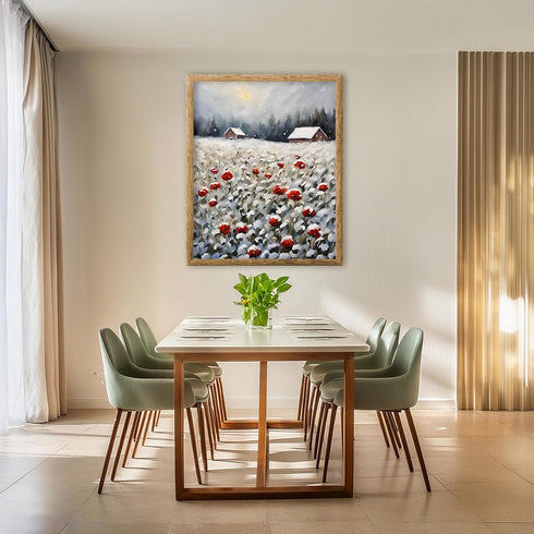 Posterizer 1 pcs-snowy winter flowers scene in oil painting style-13-Floral & Botanical Art-Landscape & Nature Art-Living Room Bedroom Decor- unfr...