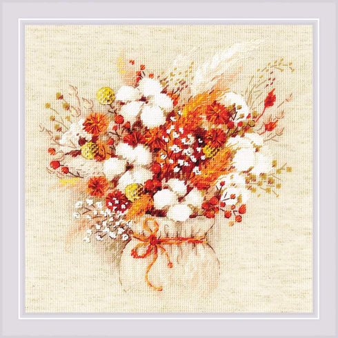 Riolis Counted Cross Stitch Kit Bouquet of Velvet Grass and Cotton Bales 25x25cm...