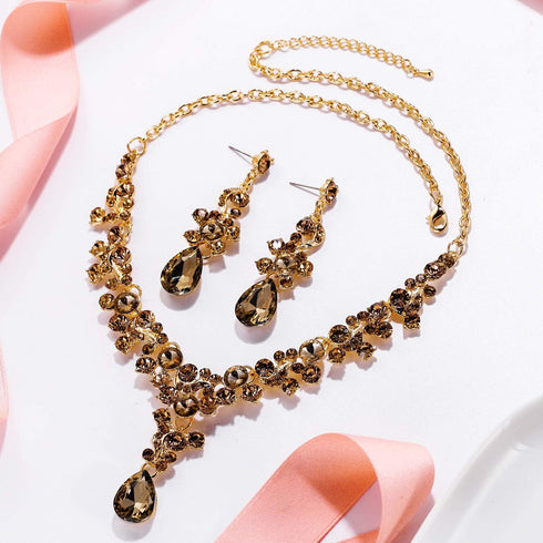 EVER FAITH Women's Rhinestone Crystal Elegeant Wedding Feast Floral Teardrop Necklace Earrings Set...