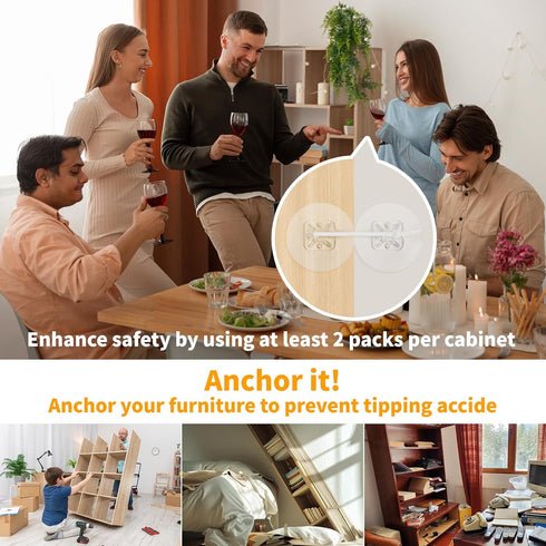 Belle&Beau 32 Pack Furniture Anchors, No-Drill Upgraded Adhesive Straps for Baby Proofing, 180 lbs Load, Anti-Tip & Earthquake Resistant, Includes...