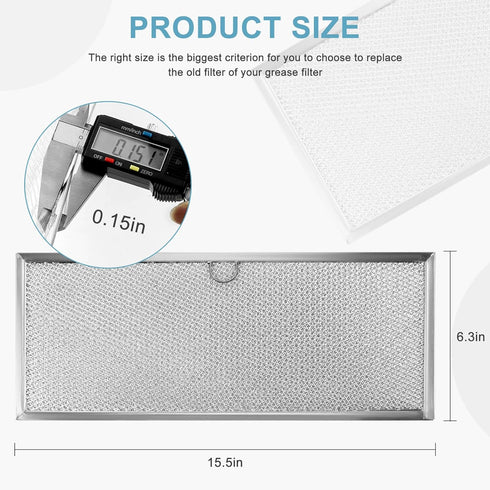 Fits for Jenn.Air 71002111 Downdraft Range Hood Grease Filter by AMI PARTS - Microwave Oven Aluminum Mesh Grease Filter 15 5/8" x 6 3/8" (2-Pack)