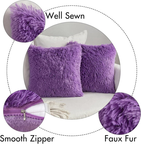 MIULEE Pack of 2 Luxury Faux Fur Throw Pillow Cover Deluxe Winter Decorative Plush Pillow Case Cushion Cover Shell for Sofa Bedroom Car 18 x 18 In...
