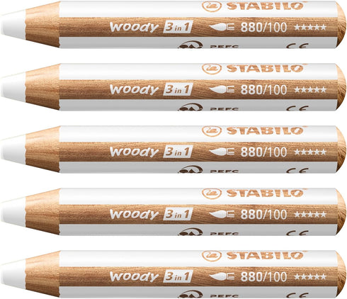 STABILO Woody 3 in 1 Multi Talent Pencil Crayon - White (Pack of 5)...