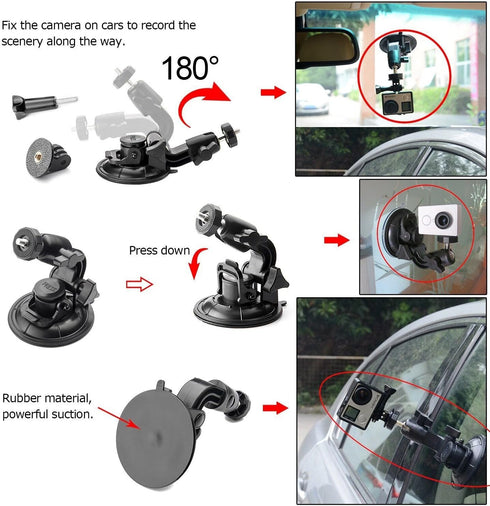 ASOCEA Action Camera Suction Cup Mount Windshield Camera Holder Tripod Adapter with Screw Compatible with Gopro Hero 11 10 9 8 7 6/AKASO EK7000/Br...