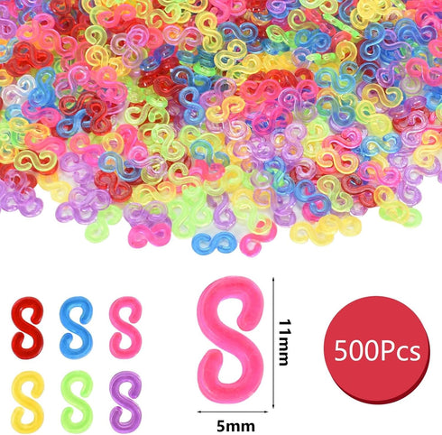 500 Pcs S Clips, Small Rubber Band Clips, Plastic Loom Bands Connectors, Connectors Refills Bracelet Loom Clips for Loom Bands Bracelets Necklace ...