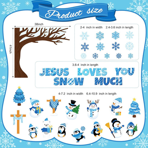 Zonon 114 Pcs Winter Bulletin Board Decorations Christmas Christian Tree Bulletin Board Cutouts Religious Classroom Decoration Snowflake Snowman C...