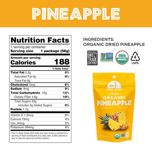 Mavuno Harvest Pineapple Dried Fruit Snacks | Organic Dried Pineapple Chunks| Gluten Free Healthy Snacks for Kids and Adults | No Sugar Added, Veg...