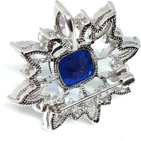 Victorian Vintage Opens Royal Blue Square Stone Domed Burst Flower Brooch Pin Elegant Jewelry...
