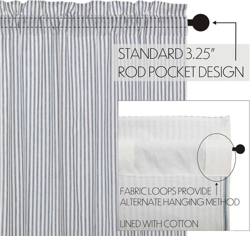 VHC Brands Sawyer Mill Blue Valance Curtain Lined Farmhouse Stripe for Kitchen or Dining Room Windows 16x72...