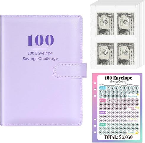 Sooez 100 Envelopes Challenge Binder, Money Saving Challenge Budget Binder with Cash Envelopes, Savings Challenge Book - Easy & Fun Way to Save $5...
