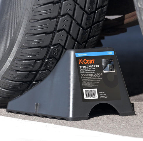 CURT 22800 Black Plastic Wheel Chocks, Vehicle, Trailer, Truck, RV, 2-Pack...