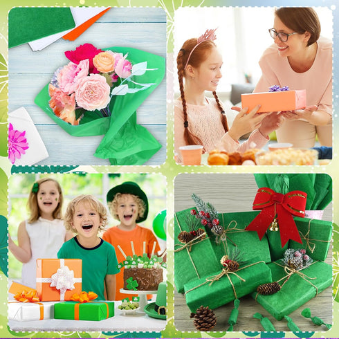 PLULON 60 Sheets Orange Green White Tissue Paper Bulks, Tissue Paper for Gift Bags for St Patrick's day Birthday Gift Wrapping Paper Wedding Holid...