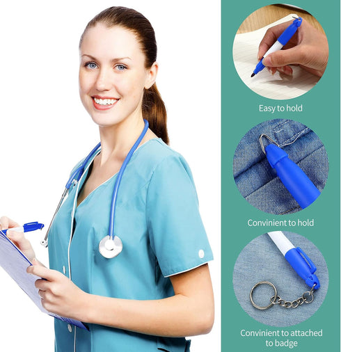 24 Pieces Mini Permanent Markers with Golf Keychain Clips for Nurses Badge Medium Point Ink Pens for Office School Nurses Supplies Outdoor Activit...