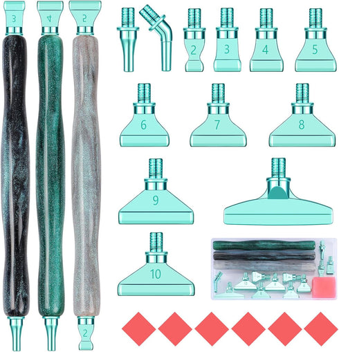 Snewvie Diamond Painting Pen Accessories Tools Set,3PCS Glitter Diamond Art Pen and 12Pcs Green Metal Screw Thread Multi Placer Tips,Resin Diamond...