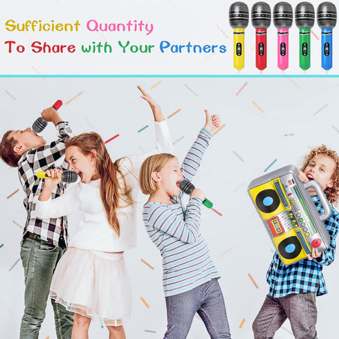 12 Pcs Inflatable Microphones 1 Pc Inflatable Boombox 2 Pcs Blow up Guitar for 80s 90s Party Decorations, 80s 90s Party Favors Decor Supplies Musi...