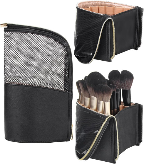 MONSTINA Makeup Brush Organzier Bag,High Capacity Portable Stand-Up Makeup Brush Holder,Professional Artist Makeup Brush Sets Case Waterproof Dust...