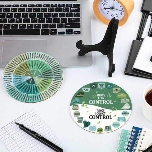2 Pcs Things I Can Control Therapy Office Desk Decor with Black Base Calming Emotions Wheel Chart Mental Health Decor Feelings Psychology Decor fo...