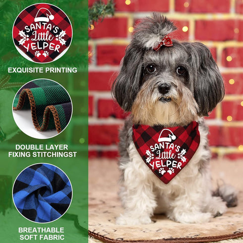 4 Pack Christmas Dog Scarves - Plaid Triangle Bandanas for Small to Large Dogs and Cats - Holiday Pet Accessories Gift Set...