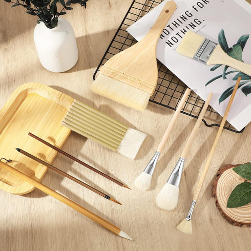 Geelin 9 Pcs Pottery Glaze Brushes Ceramic Brushes Set Different Shapes Glaze Brushes for Pottery Acrylic Watercolor Wool Bristle Art Paintbrush S...