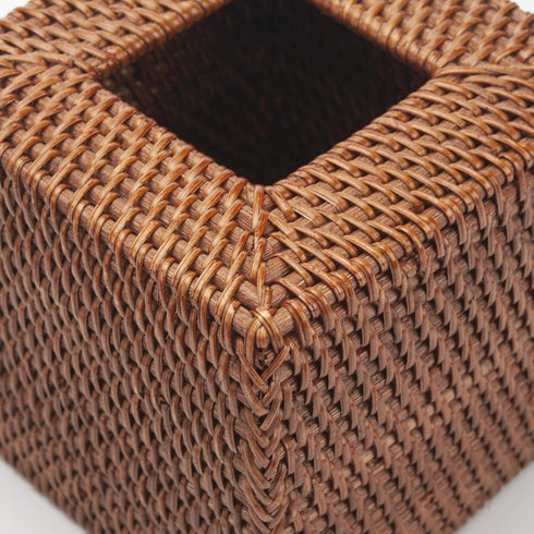 Rattan Tissue Box Cover Natural Woven Facial Napkin Holder Square (Honey Brown, 5.5x5.5x5.9 Inch)...
