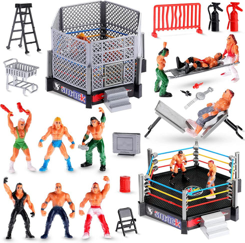 Skylety 32 Pcs Wrestling Toys Wrestler Warriors Toys with 12 Mini Wrestlers Action Figures Wrestling Figures Toys, 20 Realistic Accessories Realis...