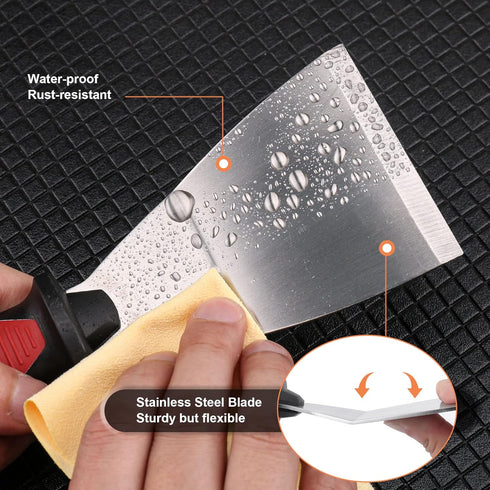 HAUTMEC 2pc Putty Knife Set, 2.5 in Staight and 3 in Offset Scrapers, Heavy Duty Stainless Steel Blade and Hammer End for Removing Wallpaper, Appl...