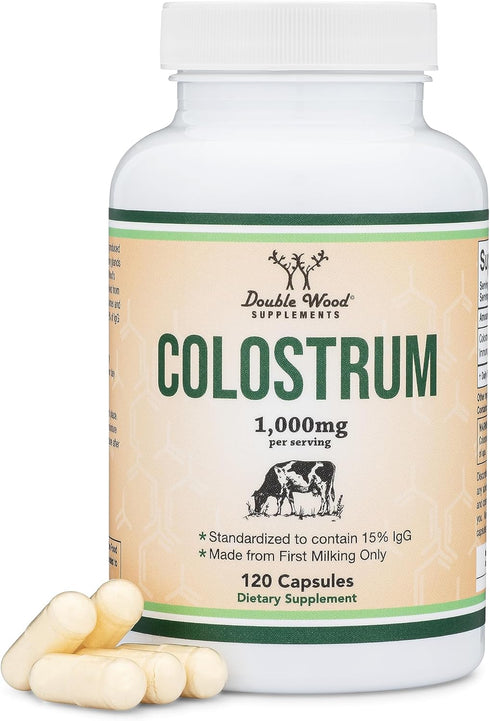 Colostrum Supplement 120 Capsules, 1,000mg per Serving (Bovine Colostrum Powder from First Milking Only, Std. to Contain 15% IgG Immunoglobulins) ...