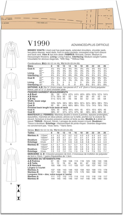 Vogue Misses' Lined Coats Sewing Pattern Packet, Sizes 18-20-22-24-26, Multicolor...