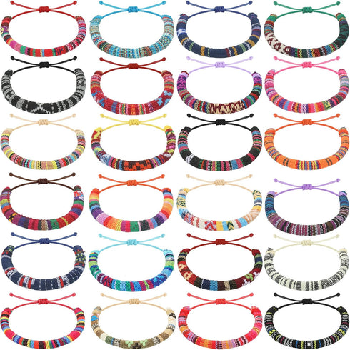 24 Pieces VSCO Bracelets for Teen Girls Friendship Bracelets Woven Braided Bracelet for Women and Men Boho Adjustable Ethnic Tribal Bracelet Rope ...
