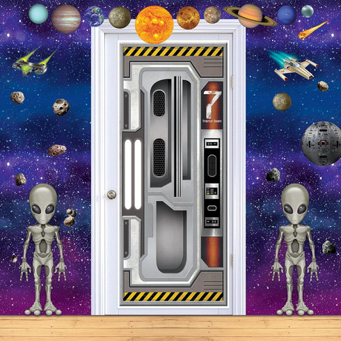 Beistle Set of 2 Plastic Spaceship Door Covers, Decorations for Outer Space Galaxy Alien Theme Birthday, Futuristic Party Supplies & Wall Decor, 6...
