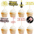 24 Pcs Glitter Rose Gold and Gold Happy New Year Cupcake Toppers 2025 Rose Gold,Gold and Black Cupcake topper Cheers to 2025 Cake Picks for New Ye...
