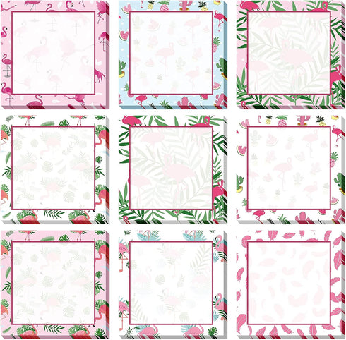 9 Pieces Summer Flamingos Sticky Notes 3x3 Inch Adhesive Summer Flamingos Memo Notes Self-Stick Note Pads for School Office Home Supplies Students...