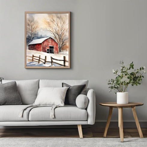 Posterizer 1 pcs-old farm house in snowy winter nature-in oil painting style-16-Landscape & Nature Art-GIft for Men Women Teens- unframed wall art...
