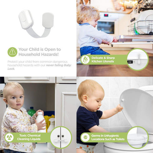 SKYLA HOMES Baby Locks (8-Pack) Child Safety Cabinet Proofing - Safe Quick and Easy 3M Adhesive Cabinet Drawer Door Latches No Screws & Magnets Mu...