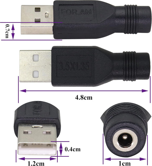 (2 Pack) USB to DC 3.5×1.35mm Power Adapter 5 Volt USB 2.0 A Male to DC 3.5×1.35 mm Female Jack DC 5V Barrel Power Plug Charger Cord Connector for...