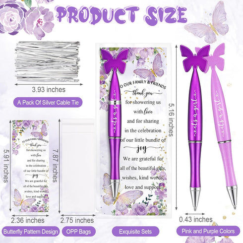36 Set Baby Shower Favors Butterfly Pens Bulk with It's a Girl Purple and Pink Ballpoint Pens Thank You Cards OPP Bags Cable Ties Return Gifts for...