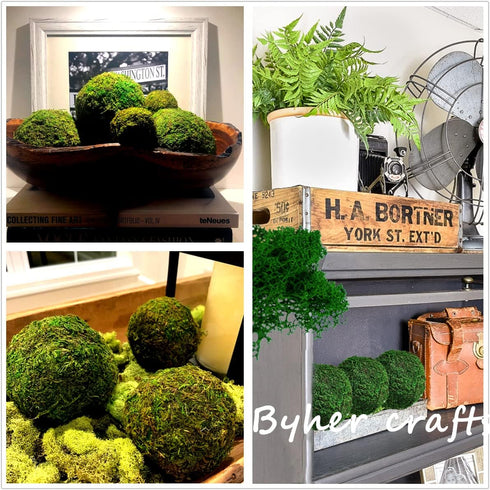BYHER Moss Balls, 18 PCS Decorative Balls for Centerpiece Bowls - 6pcs 3.2" Natural Dried Balls+ 12pcs 2" Green Moss Balls Vase Bowl Filler (Set o...